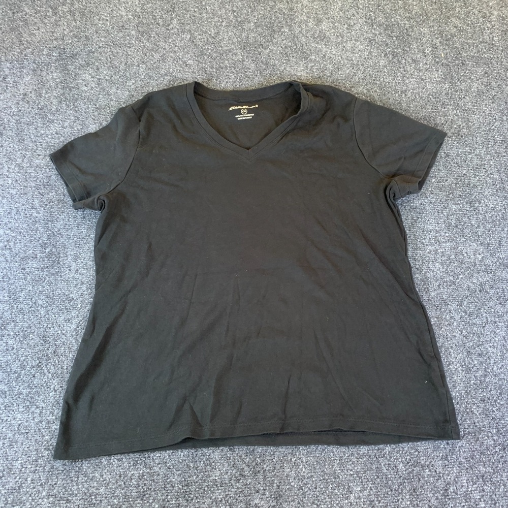 Eddie Bauer T-Shirt Womens 2XL Black Cotton V-Neck Short Sleeve Summer Pullover